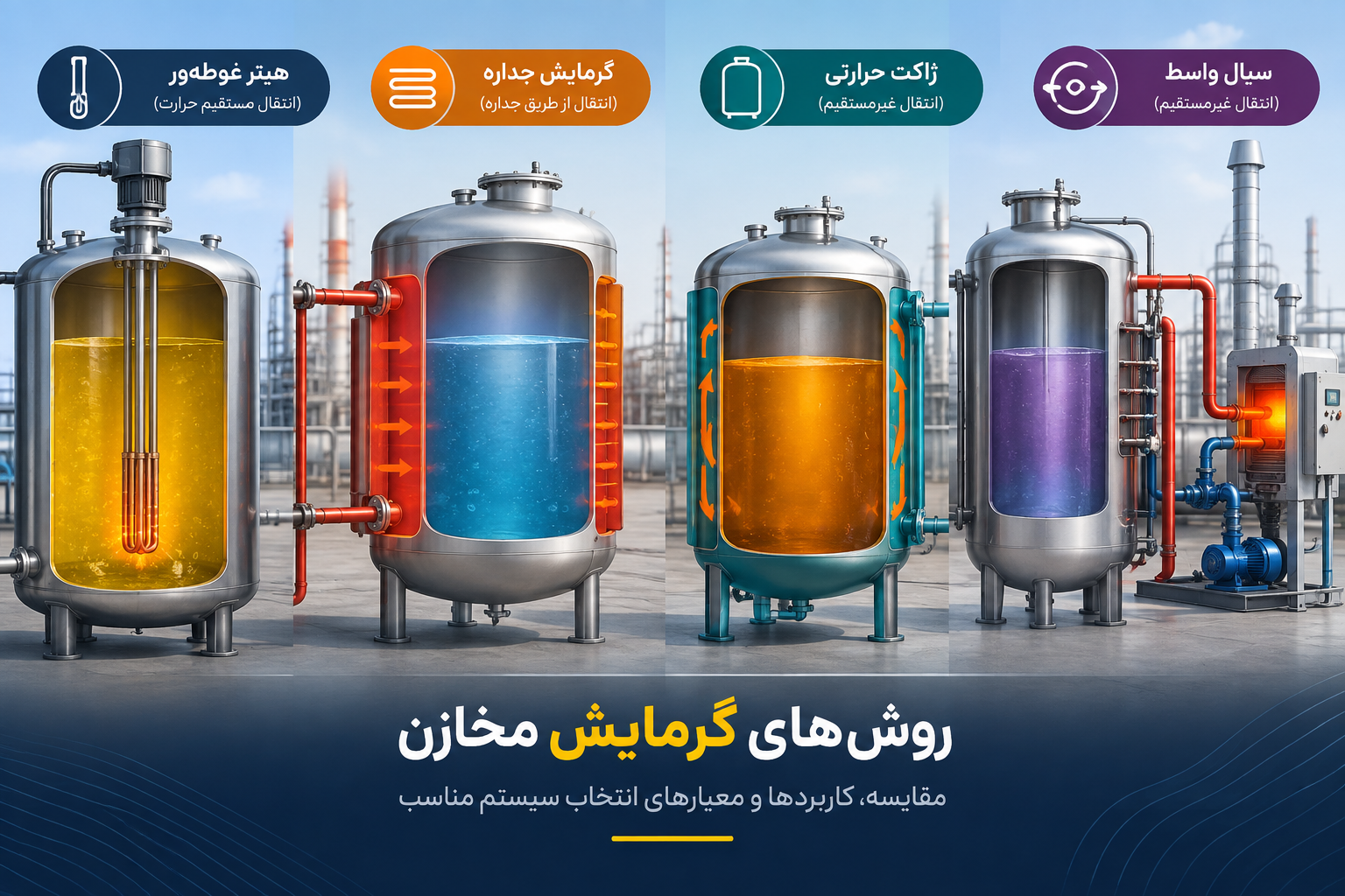 روش‌های گرمایش مخازن صنعتی و مقایسه سیستم‌های مختلف گرمایشی